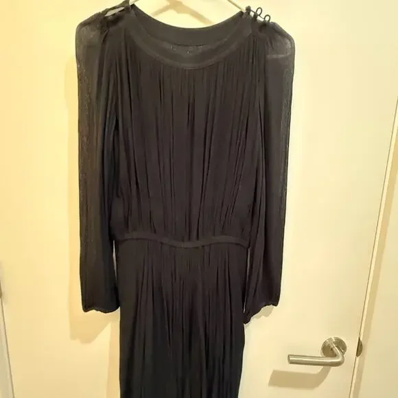 Isabel Marant Etoile Black Pleated Long Sleeve Dress Size 6 Designer Chic - Picture 2 of 8